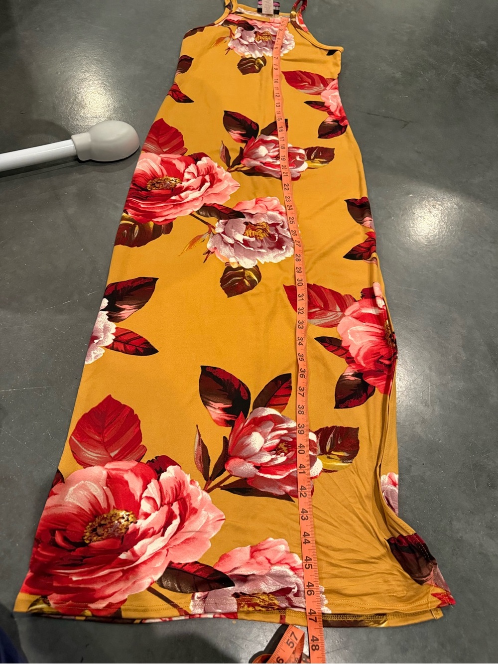 Discreet Mustard Maxi Skirt with Pink & Red Floral Print